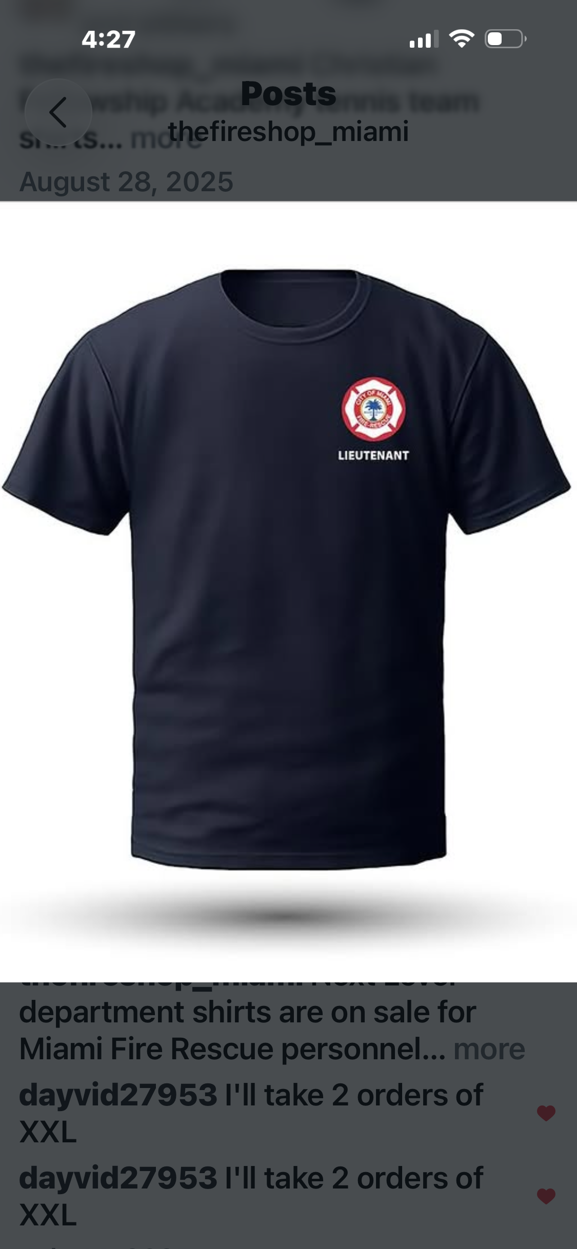 Lieutenant navy tee front