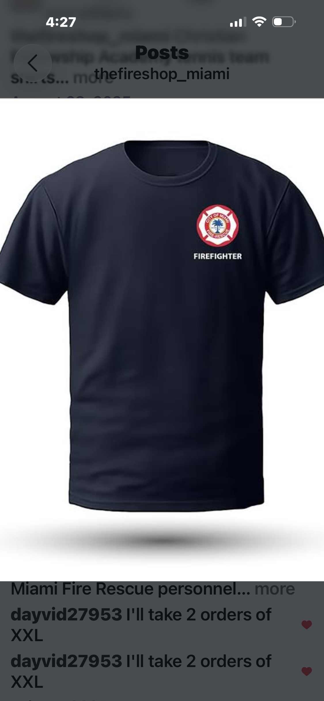 Firefighter navy tee front