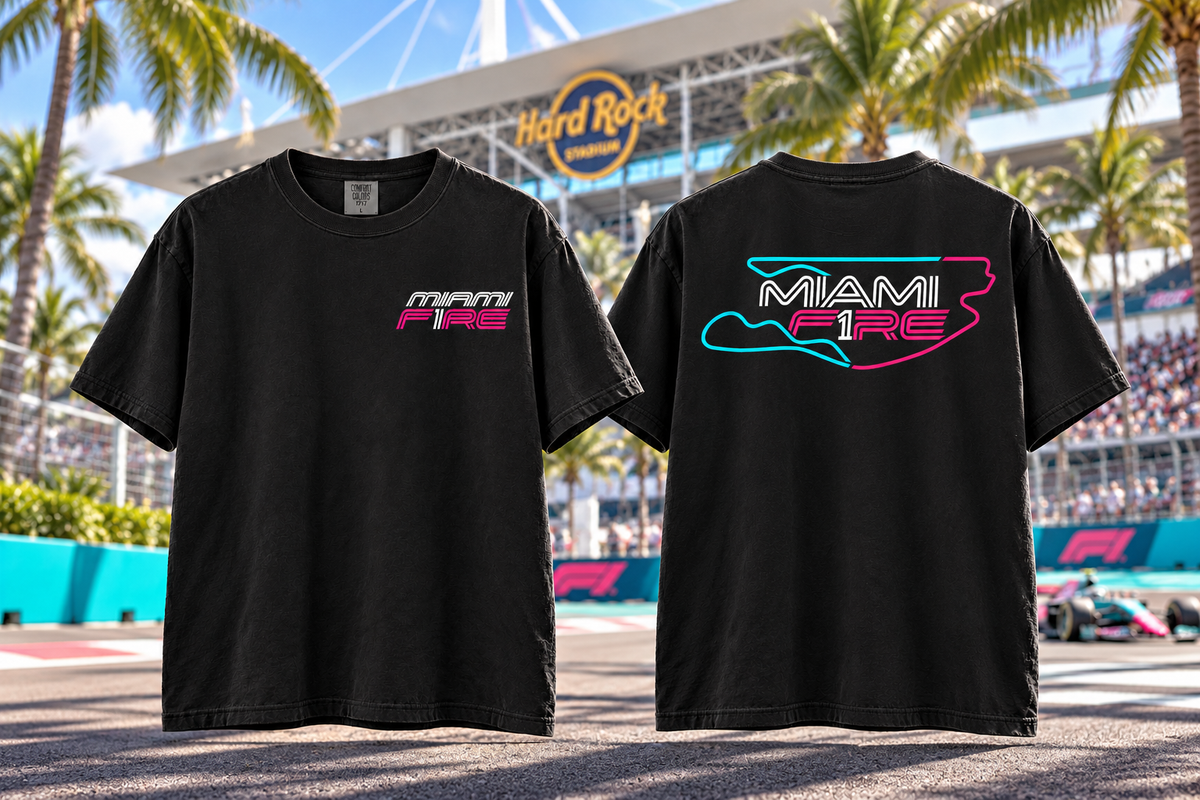 Miami F1RE black tee front and back