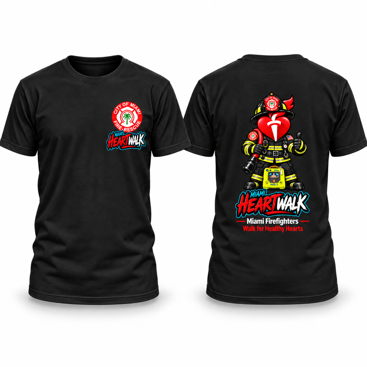 Black Miami Heart Walk cotton shirt front and back